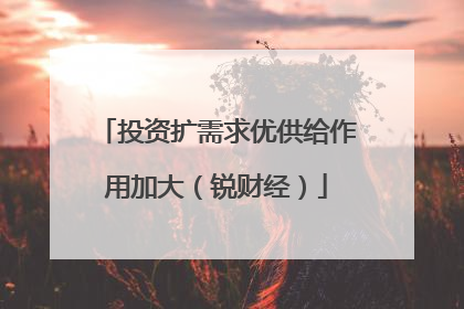 投资扩需求优供给作用加大（锐财经）
