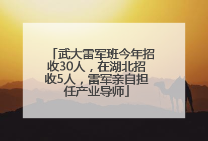武大雷军班今年招收30人，在湖北招收5人，雷军亲自担任产业导师